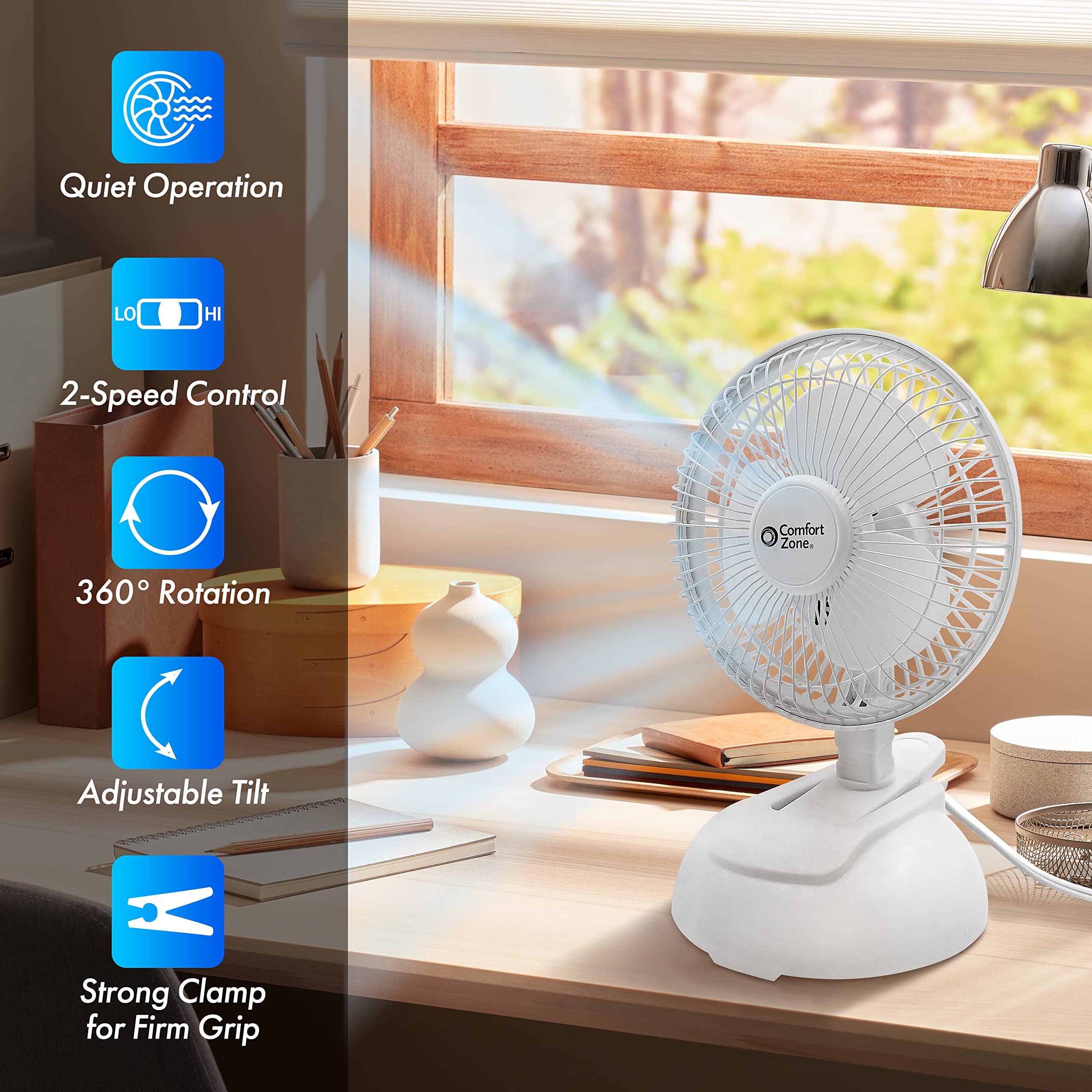 Amazon.com: Comfort Zone CZ6XMWT 6” 2-Speed Combo Clip or Desk Fan